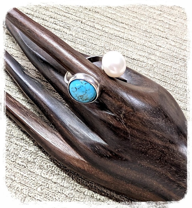 Silver950 Turquoise by Freshwarter-Paerl Ring