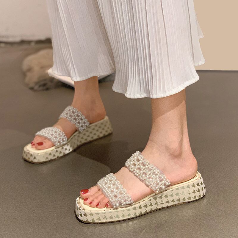 ミュールサマースタイルパールサンダル 靴 シューズ 夏物 真珠 フェイクシューズ92134636751