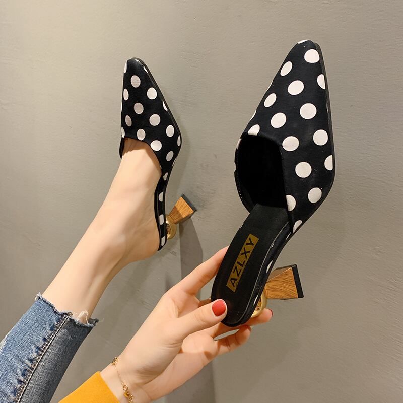 包頭ハーフスリッパの女性はファッション2020夏の新しい野生の尖ったミュールハイヒールサンダルins潮を着ます 部族の婦人靴2259228