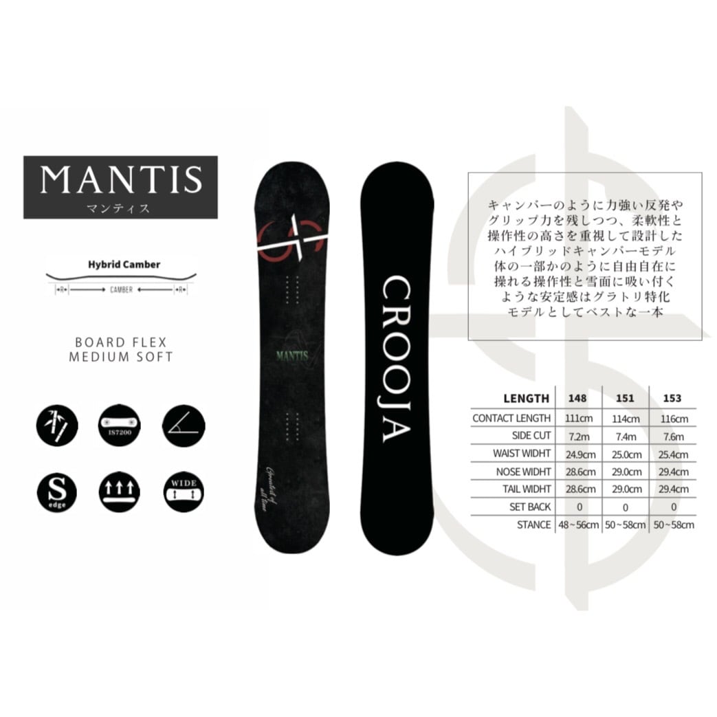 CROOJA Mantis 153cm ハイブリッドキャンバー スノーボード