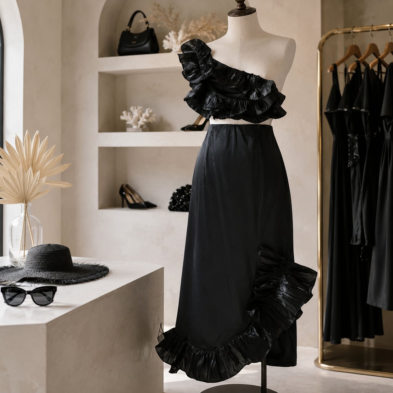 Black ruffle dressy set