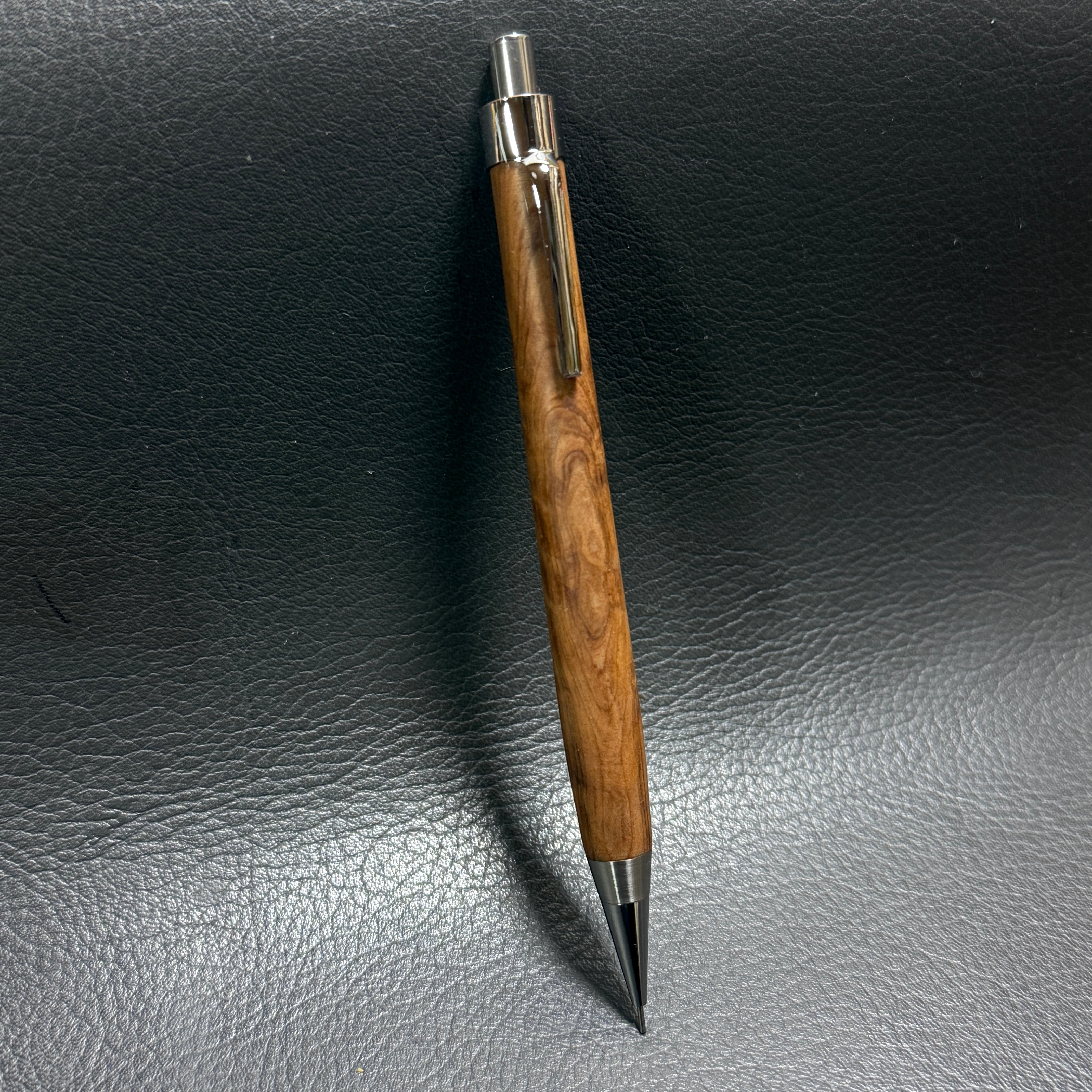 586屋久杉油木トラ杢 木製シャーペン 強低重心テーパー ステンレス