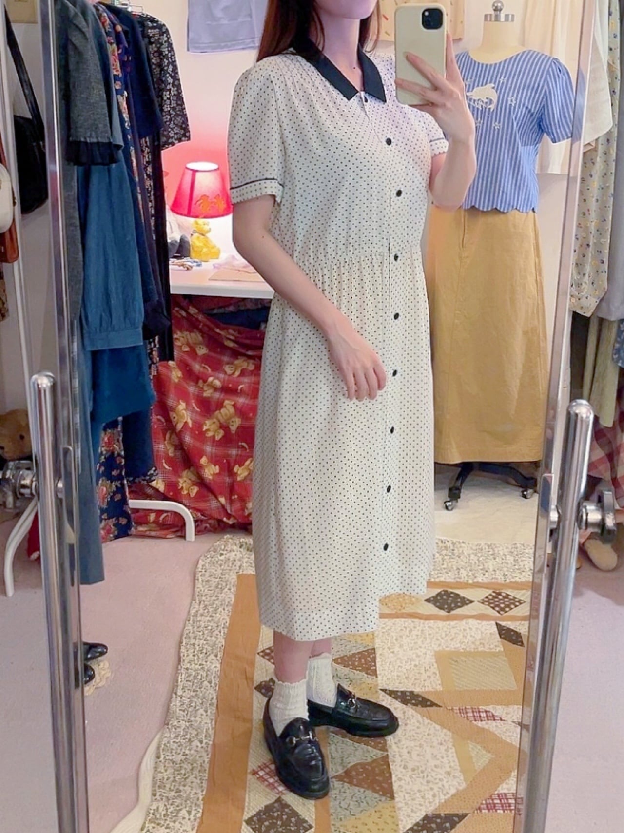 bicolor dot gather one-piece