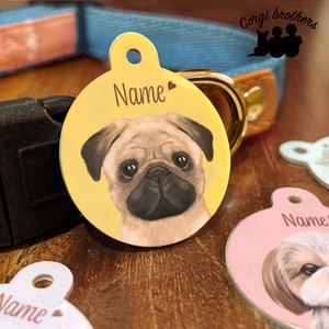 【 パグ 水彩画風 毛色2色 】 パステル色 名入り 迷子札 ドッグタグ うちの子 プレゼント 犬