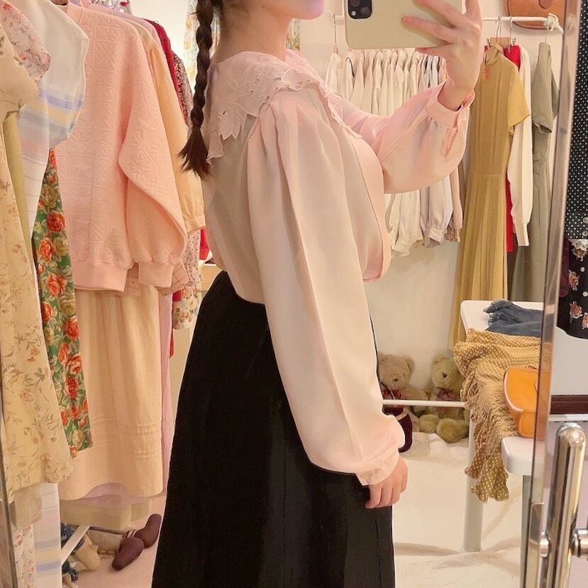 flower arch collar pink blouse