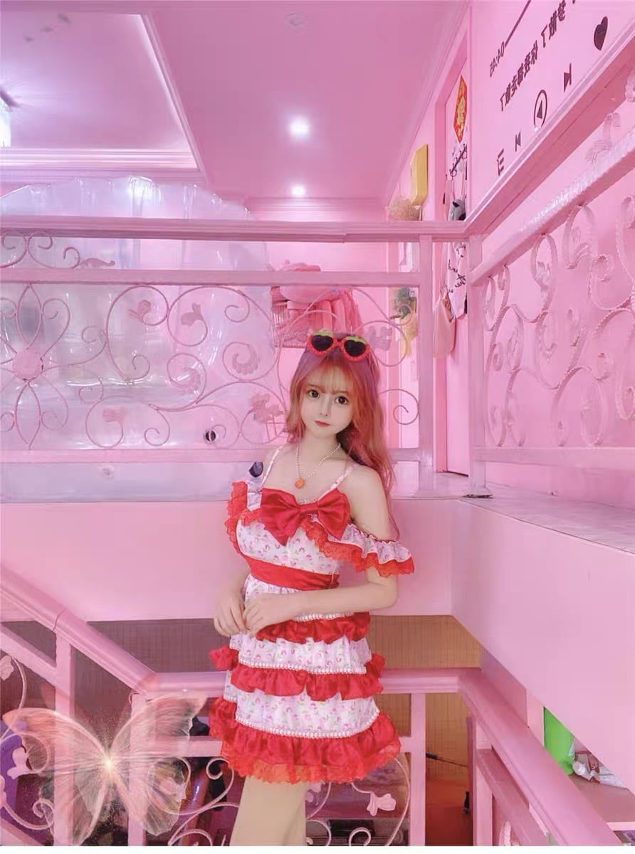 フリフリ 赤 リボン ワンピース フリル ミニスカート ドレス 衣装