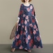 大きいサイズ 新品 春夏 ワンピース 花柄 4L ネイビー Aライン マキシ