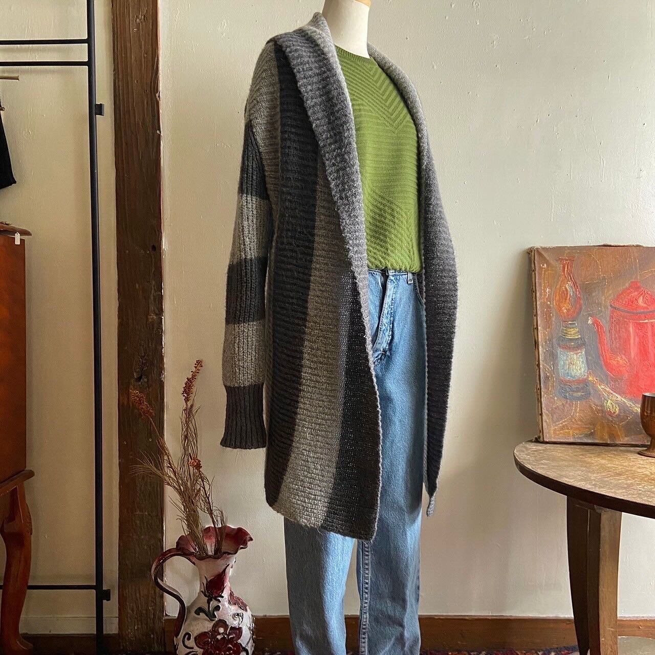 made in Italy gray long cardigan/イタリア製デザインロングニット