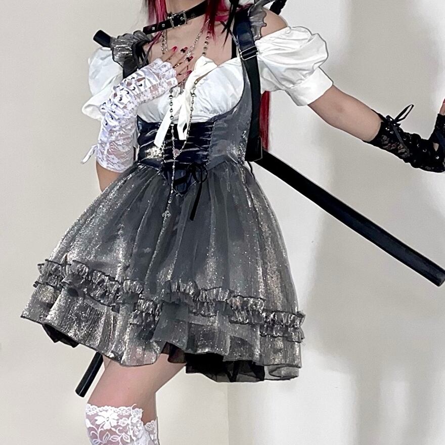 サブカル 服 地雷系 通販 半袖シャツ パフスリーブ シルキー 服 闇かわいい