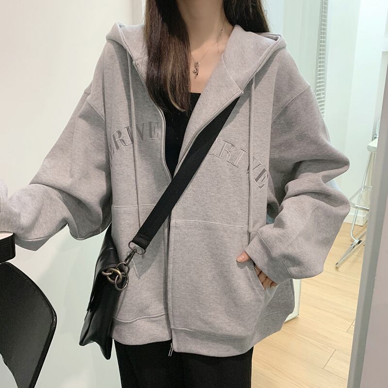 グレーフードセーター コート スプリングオータムルーズスタイル 春物 秋物 試着室44117206967