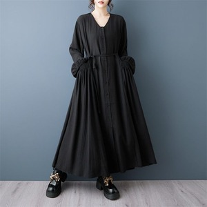 V-NECK OVERSIZED PANEL BALLOON MAXI DRESS M-18298