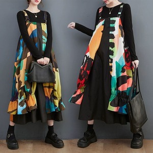 CONTRAST LAYER DESIGN A-LINE LONG JUMPER DRESS 2colors M-10208