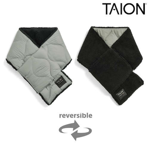 TAION タイオン ミリタリー リバーシブル ダウンマフラー ソフトシェル 800FP ダウン95% マイクロボア ヘチマキルト 防寒 保温 軽量 ユニセックス TAION-R201ALSML-1 ダークセージグリーン