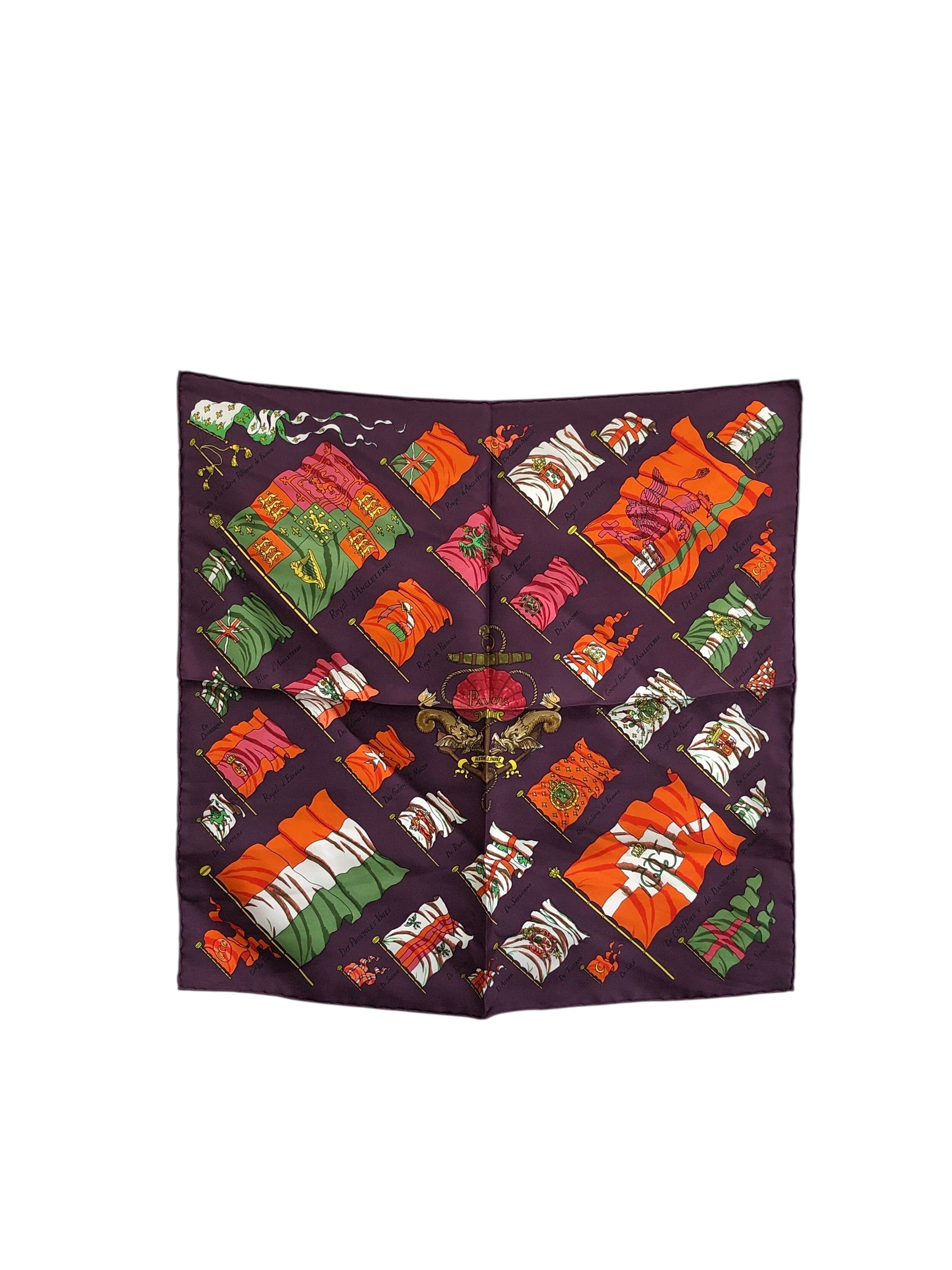 HERMES エルメス スカーフ パープル 船旗 シルク PAVOIS プチカレ カレ