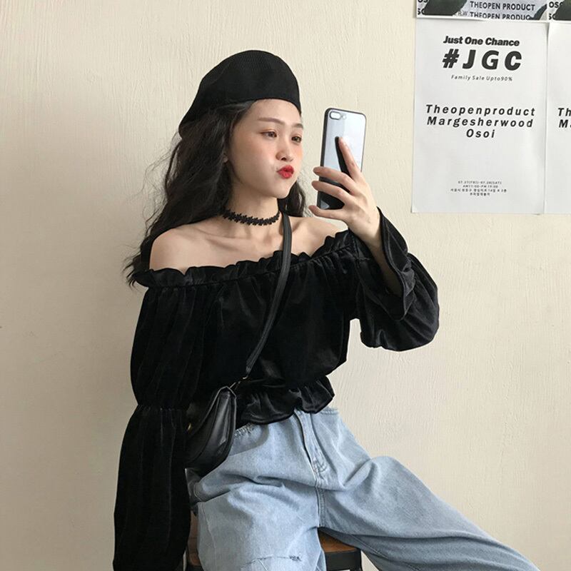 トップス オータムウィンターシャツ スリーブ長袖 ロング 秋物 冬物 オフショルダー 試着室97922451028