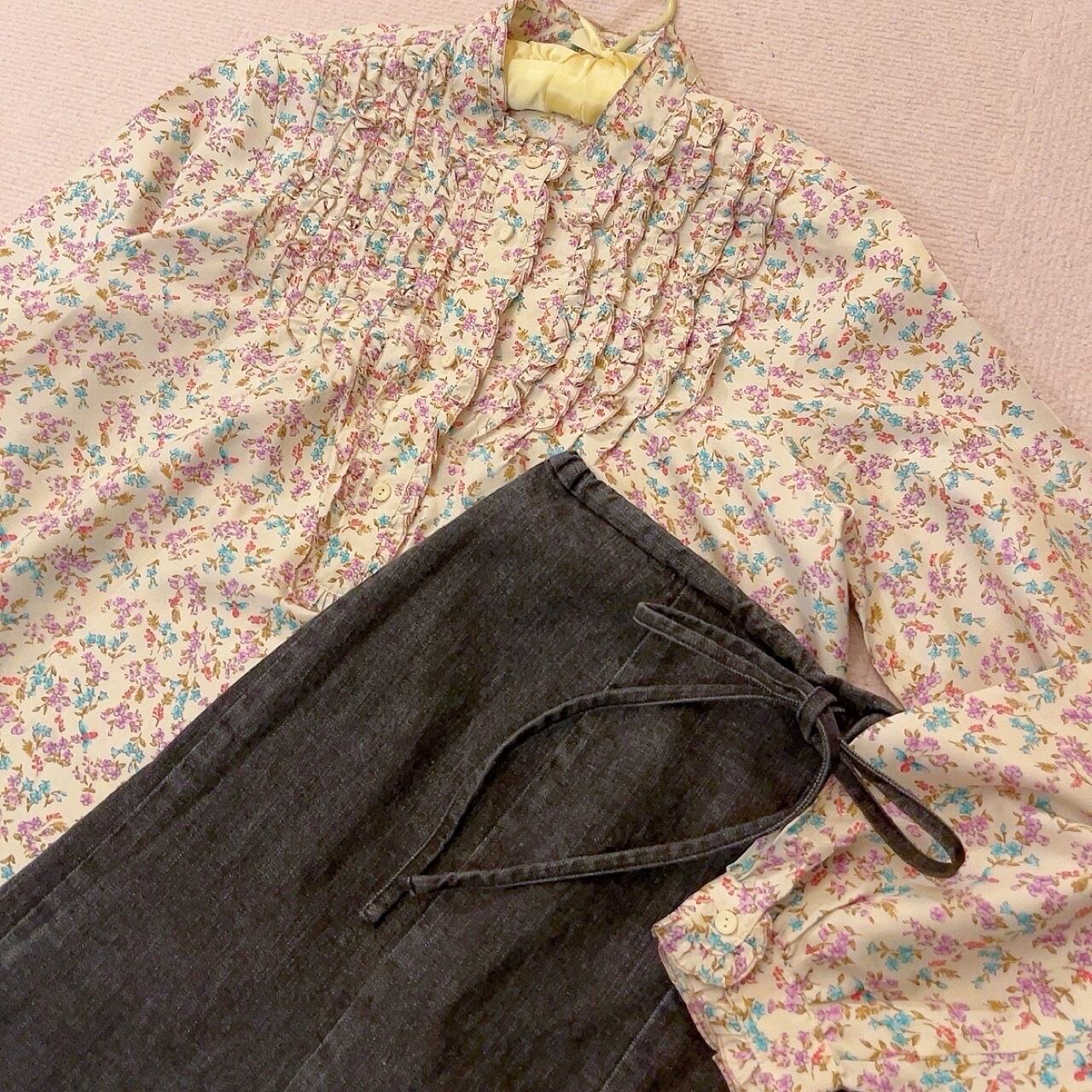 purple blue mini flower stand collar blouse