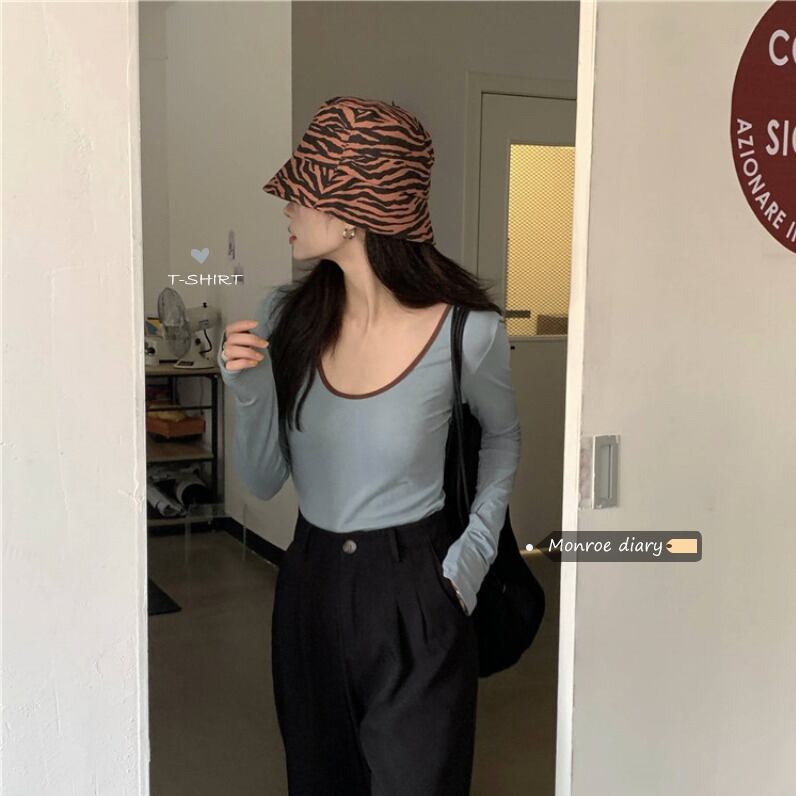 スリムTシャツ シャツ オータム薄手 ロング 秋物 モンロー10504225682