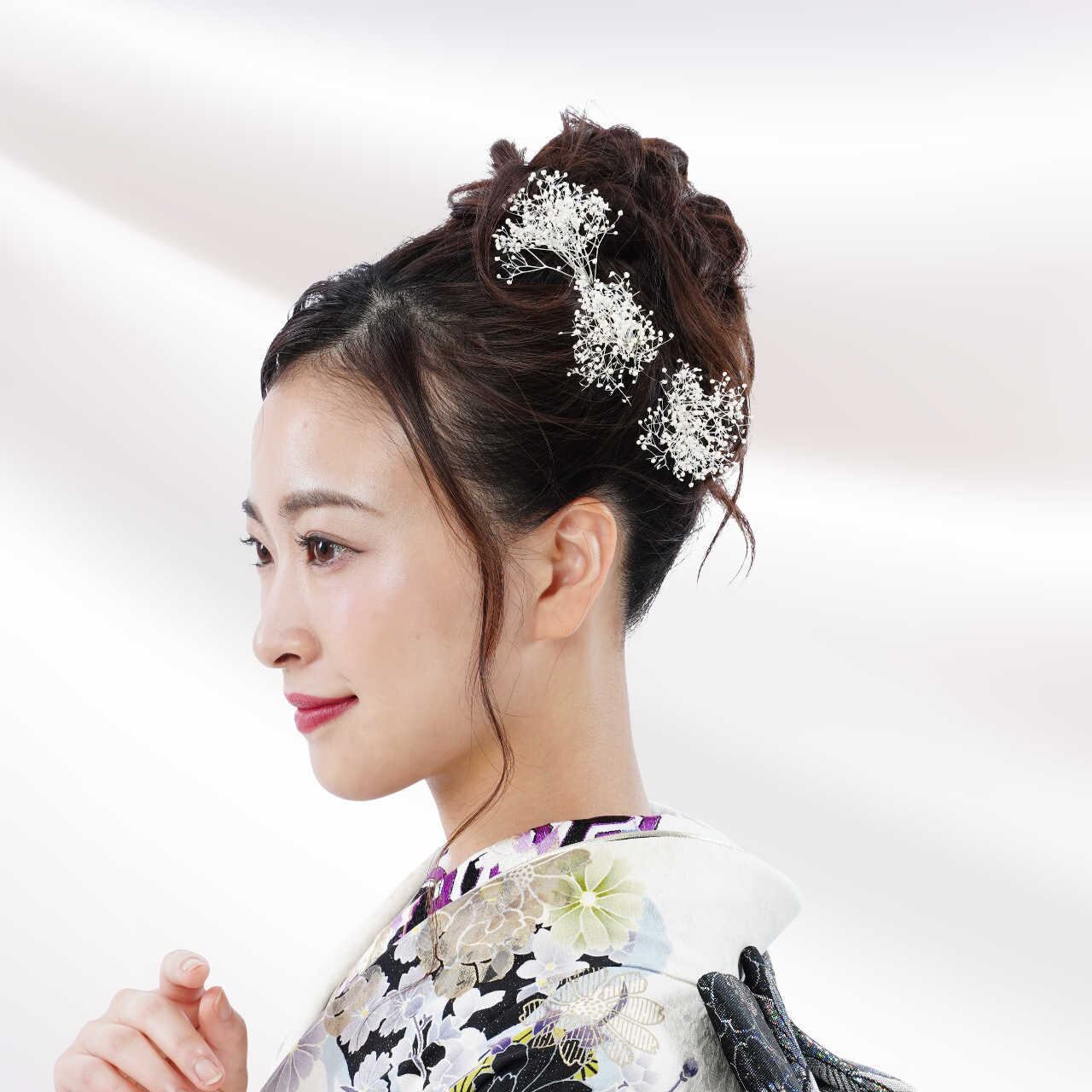 400 045 髪飾り ｕピン 成人式 結婚式 卒業式 浴衣 かすみ草 ヘアアレンジ 紗留浪漫