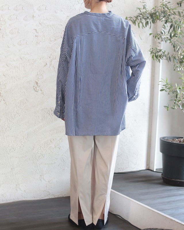 【Noia】キャンブリックボイル バンドカラーシャツ 　(240407)
