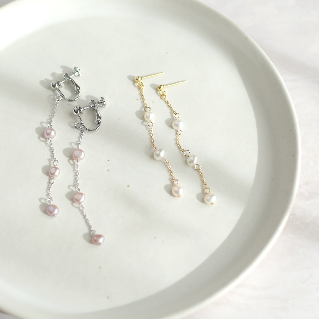 上質パール の チェーン イヤーアクセサリー淡水パール バロック / アレルギー対応 ps-133