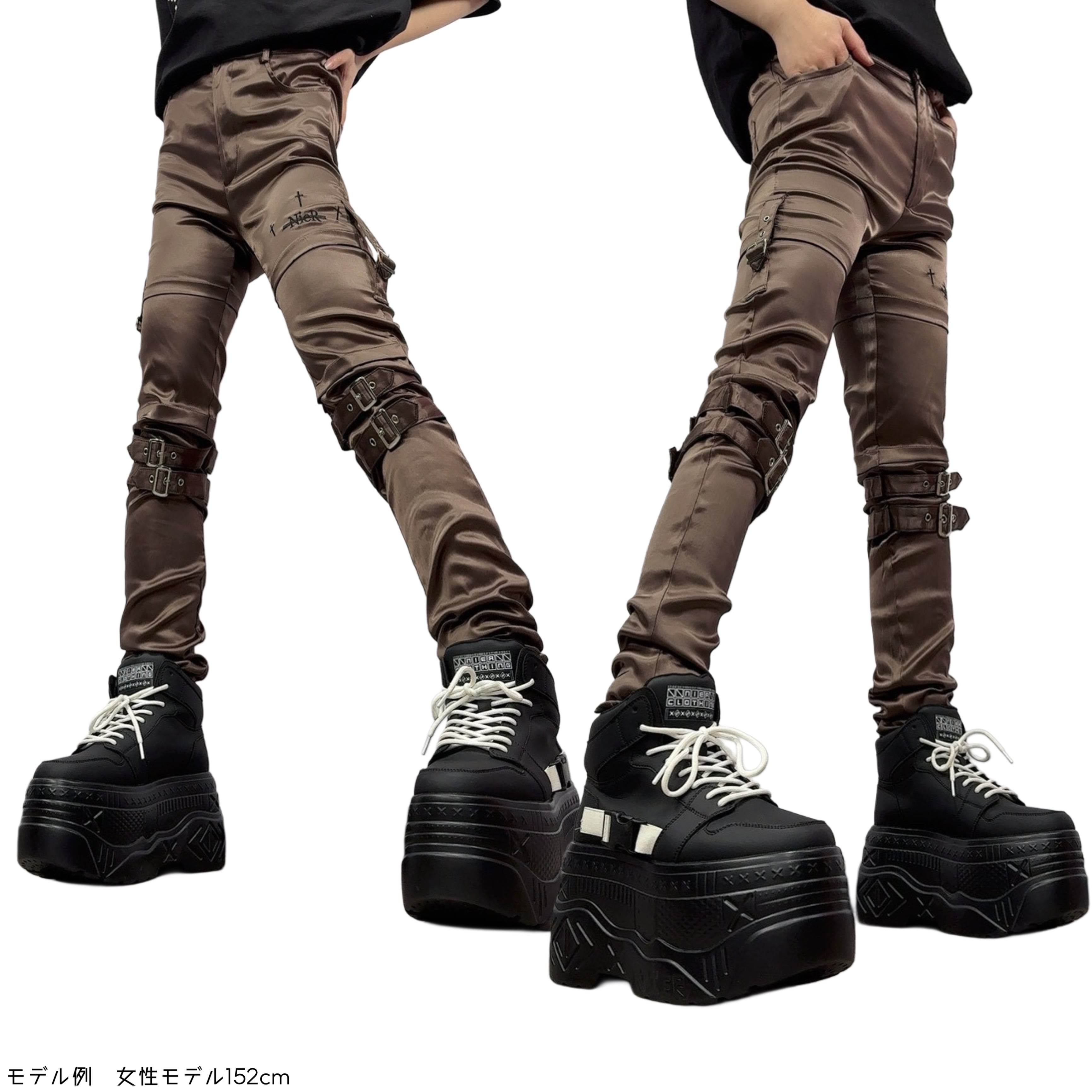 高品質刺繍入りサテン生地BROWN STYLISH PANTS | NIER CLOTHING