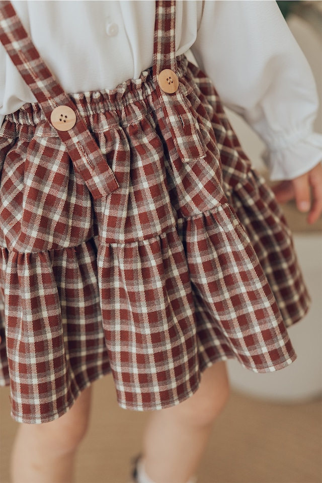 ブルマ付サスペンダーギャザースカート〈Red check〉