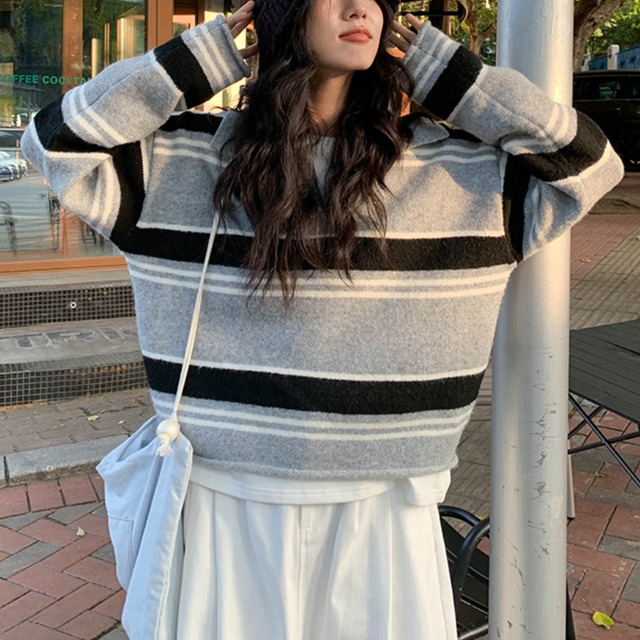 polo collar multi-border knit　J00202