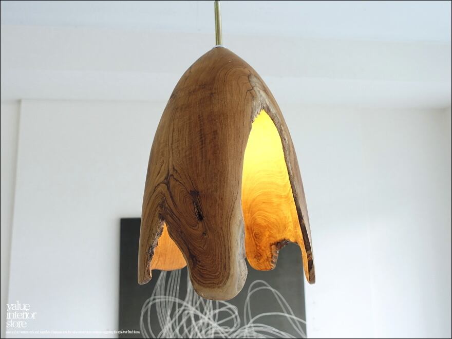チーク無垢材 ペンダントライトKrebN04 天井照明 照明器具 ランプシェード 明かり 吊り下げ灯 手作り 削り出し 世界三大銘木 『一点物』