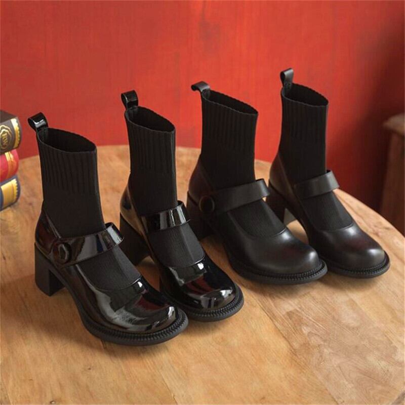 【新作】【送料無料】 ベルトバックルラウンドトゥレディースハイヒールブーツブラックシックヒールブーツ秋冬レディースブーツ 靴 シューズ オータム 秋物 ウィンター 冬物 ラウンドトー ハーネス 10b387453763886