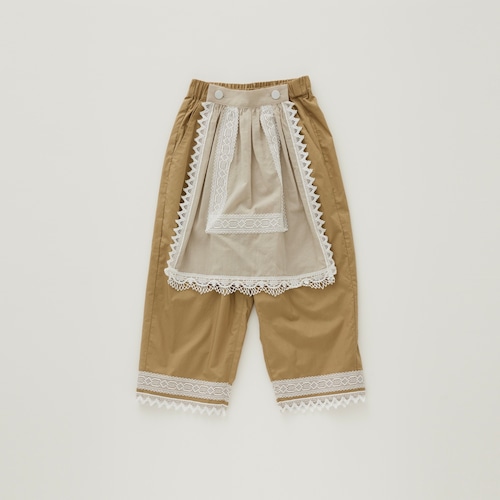 eLfinFolk(エルフィンフォルク)/ Cotton Typwriter Lace Apron Pants / camel / 125cm