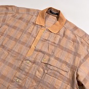 LANCEL ランセル チェック柄 コットン&リネン 長袖シャツ サイズ L /サーモン系/ビンテージ/日本製