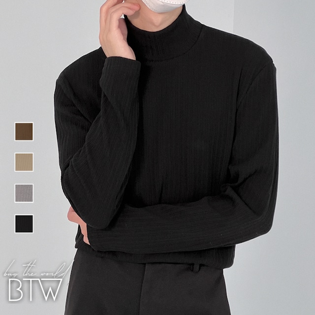 【韓国メンズファッション】リブ編みハイネックニット シンプル ベーシック クール 大人 上品 ユニセックス BW2391