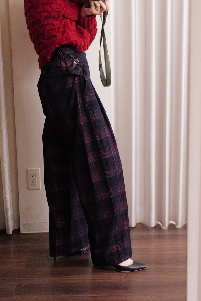 corduroy check pants navy red
