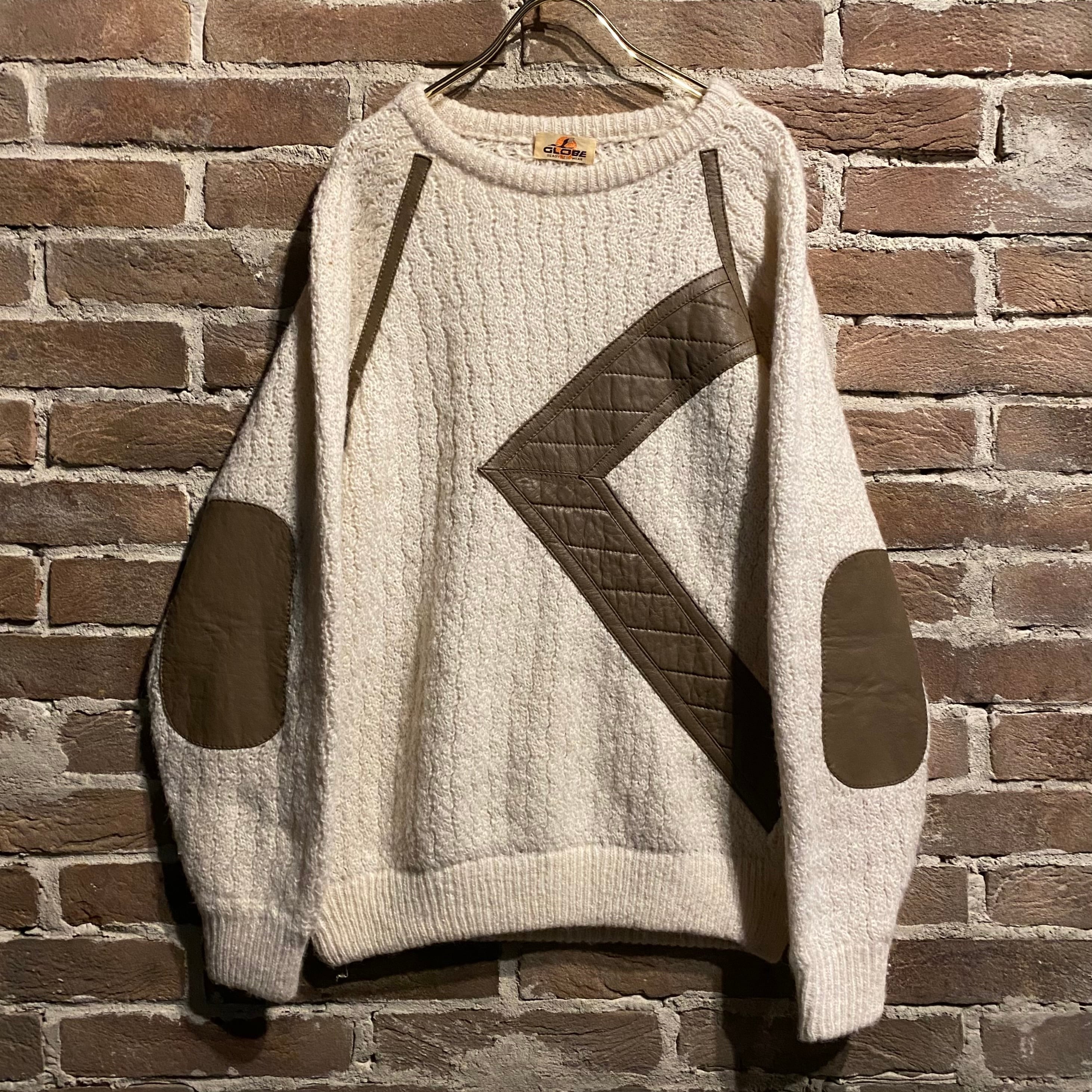 Caka act3】Leather Patch Design Vintage Mohair Mix Knit | Caka  