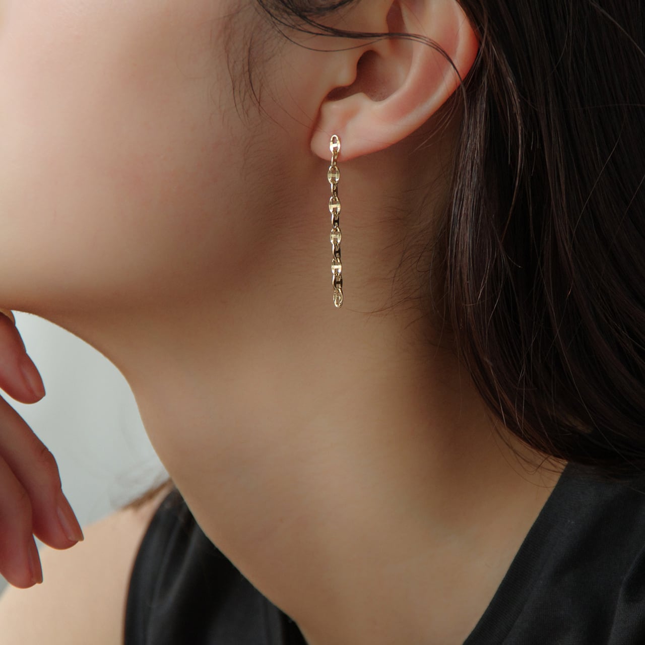 k18YG アンカーチェーンピアス K18 スカルチェーン ピアス 2.6mm レディース 18K 18金 地金 アンカー