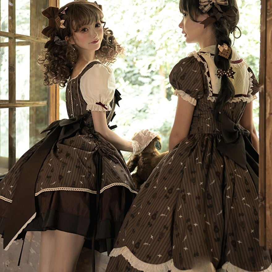 クラシカルロリィタ ワンピース ミドル丈 レイヤード風 チョコレート