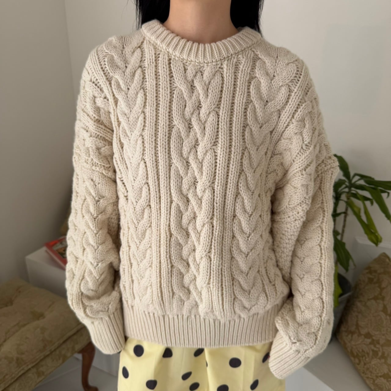 厚手ツイスト三つ編みラウンドネックニットセーター_LN03705N | lanan