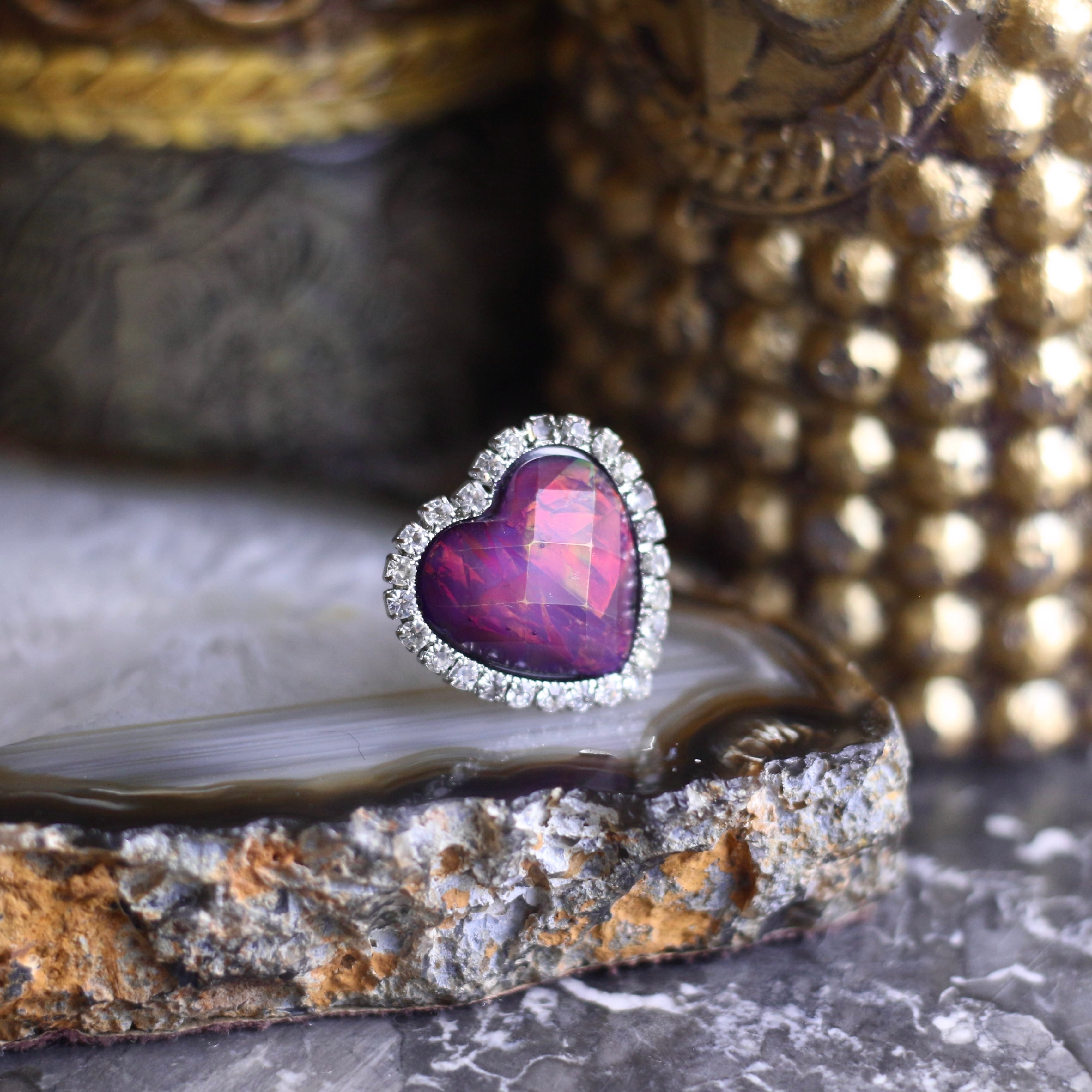 USA VINTAGE CLEAR STONE HEART DESIGN RING/アメリカ古着クリア