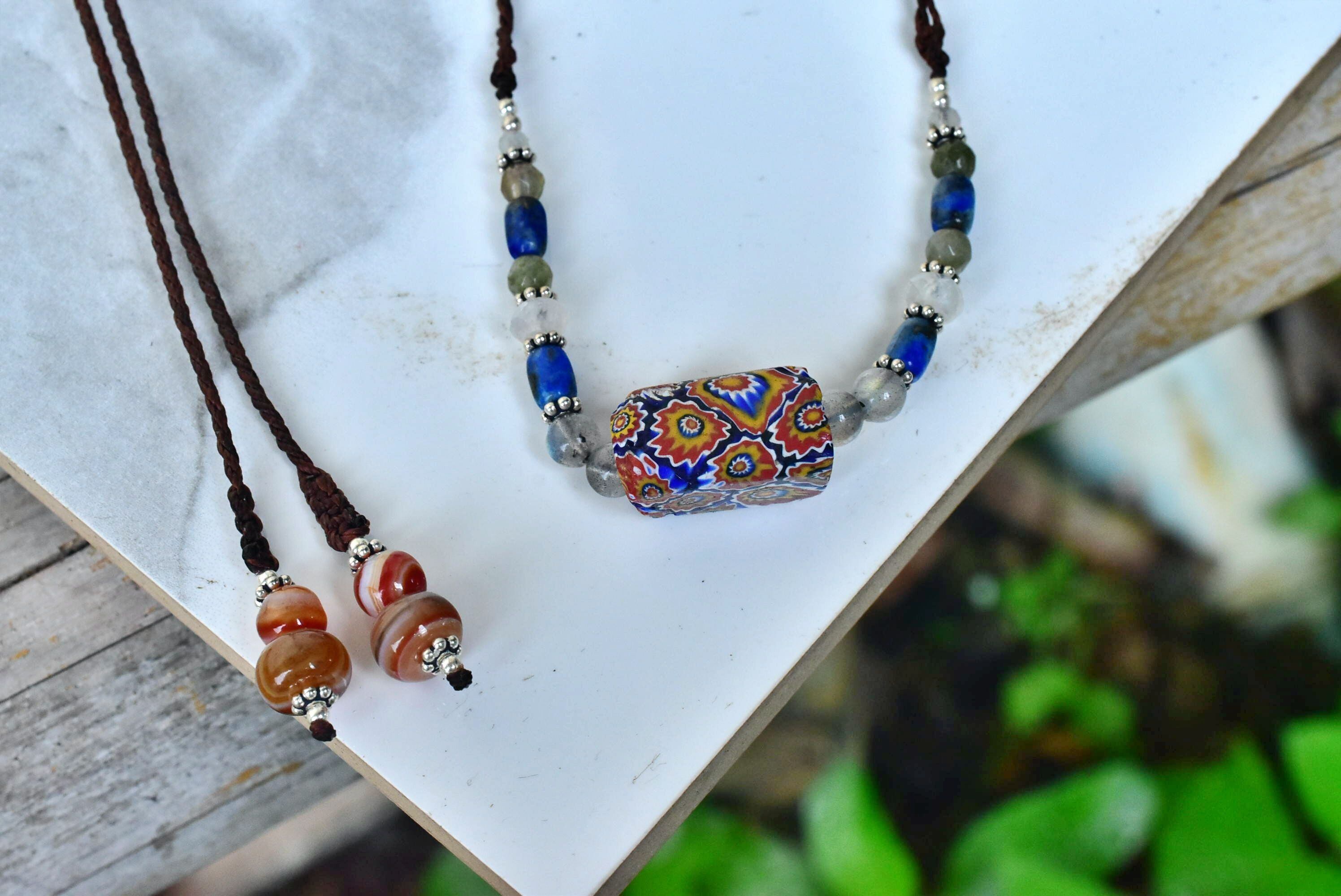 ブルー☆モロッコ産アンティークビーズネックレスany001 | Funky