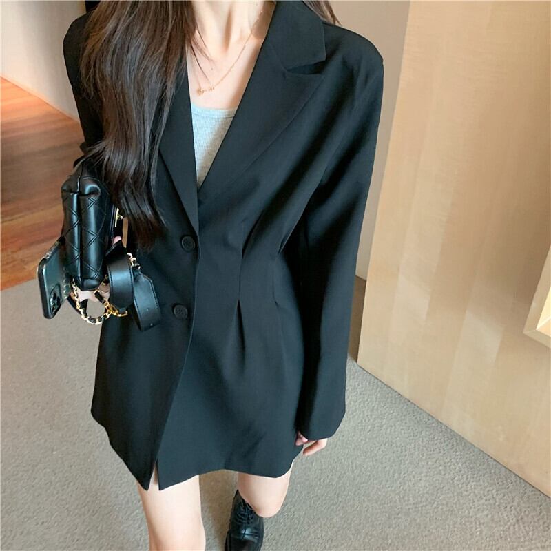 英国スタイルの黒の小さなスーツの女性の秋のスタイルのスーツドレス2020新しいミドル丈のトップコート ブラックストロベリース3593234575