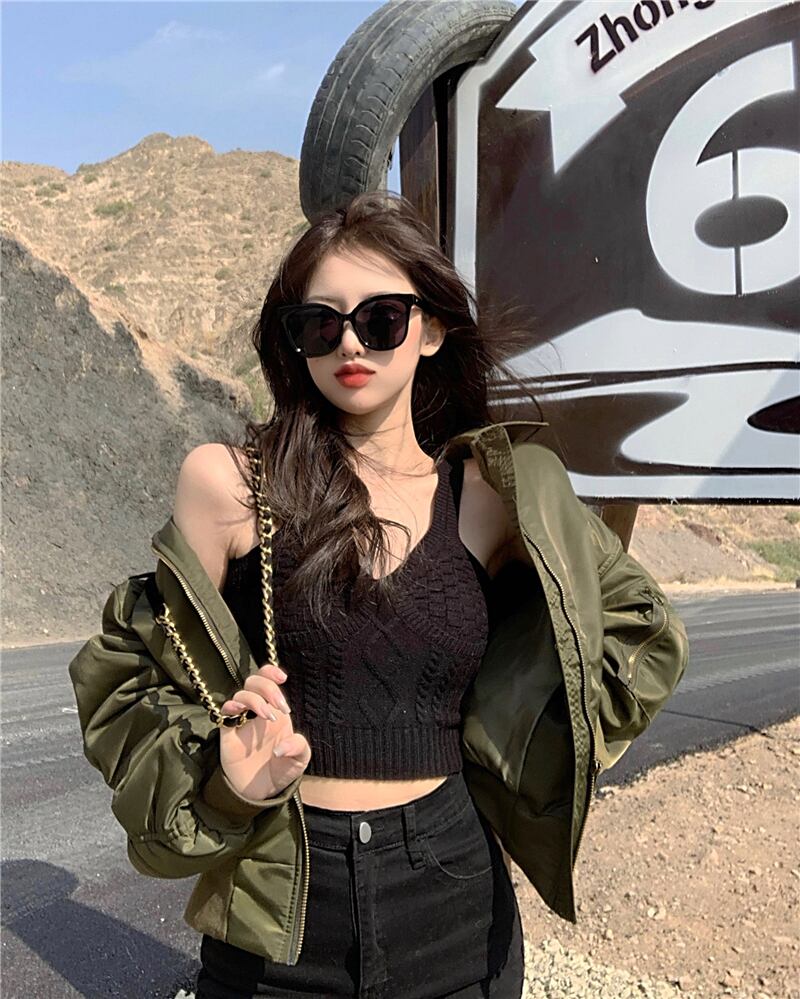 ショートジャケットレディース秋冬アーミーグリーン厚手のコットン服ルーズジャケット2020新しいジッパートップインタイド ブラックストロベリース86806506921