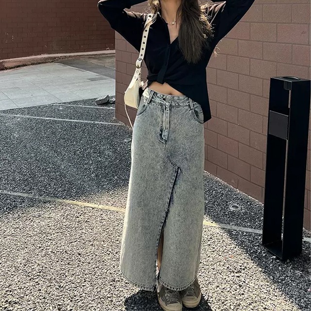 long slit denim skirt　10489