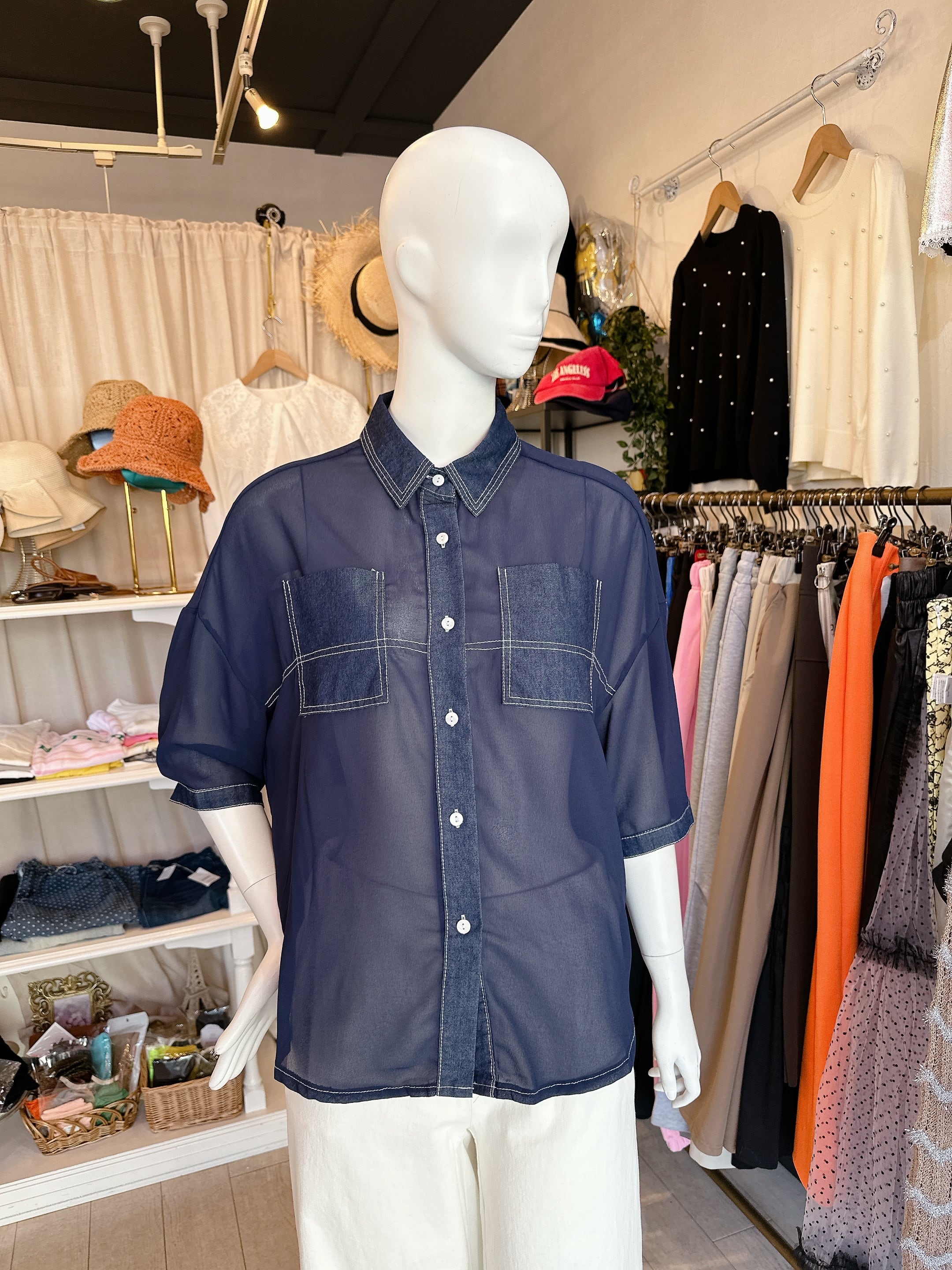 シースルーデニムポイントシャツMサイズ シースルーデニムシャツ | Laule'a Online
