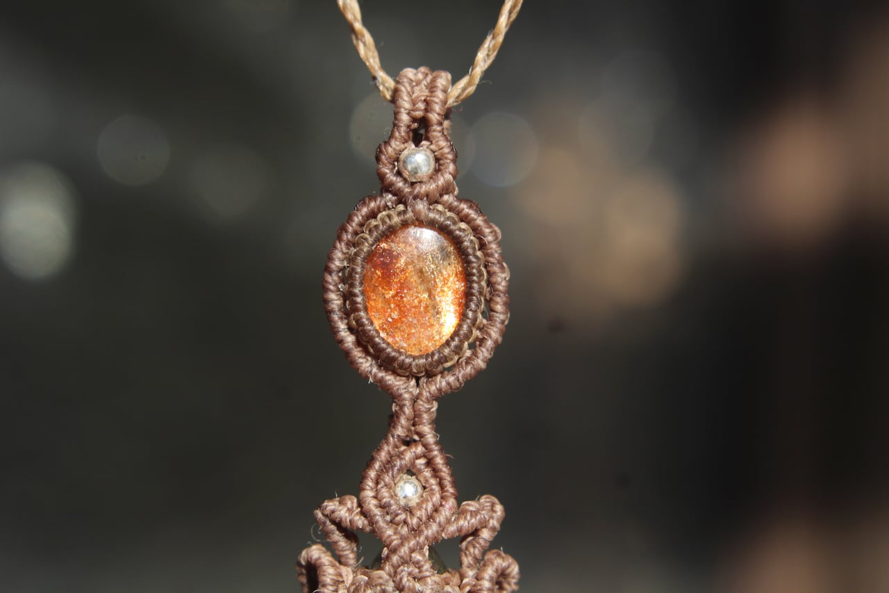 Multi Purple Labradorite & Sunstone micro macrame pendant