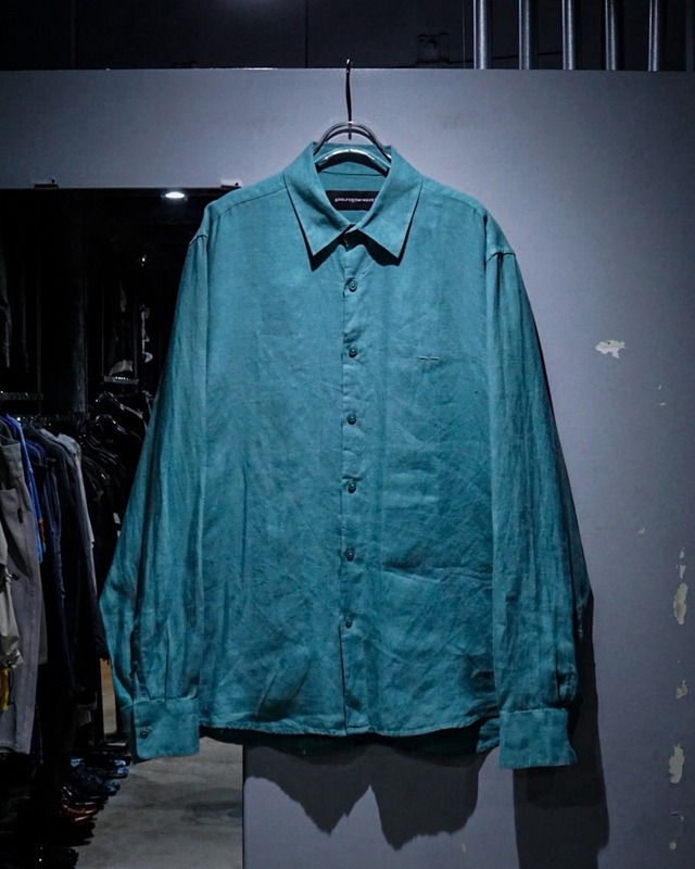 【add (C) vintage】“ADOLFO DOMINGUEZ” Beautiful Turquoise Blue Vintage L/S Linen Shirt