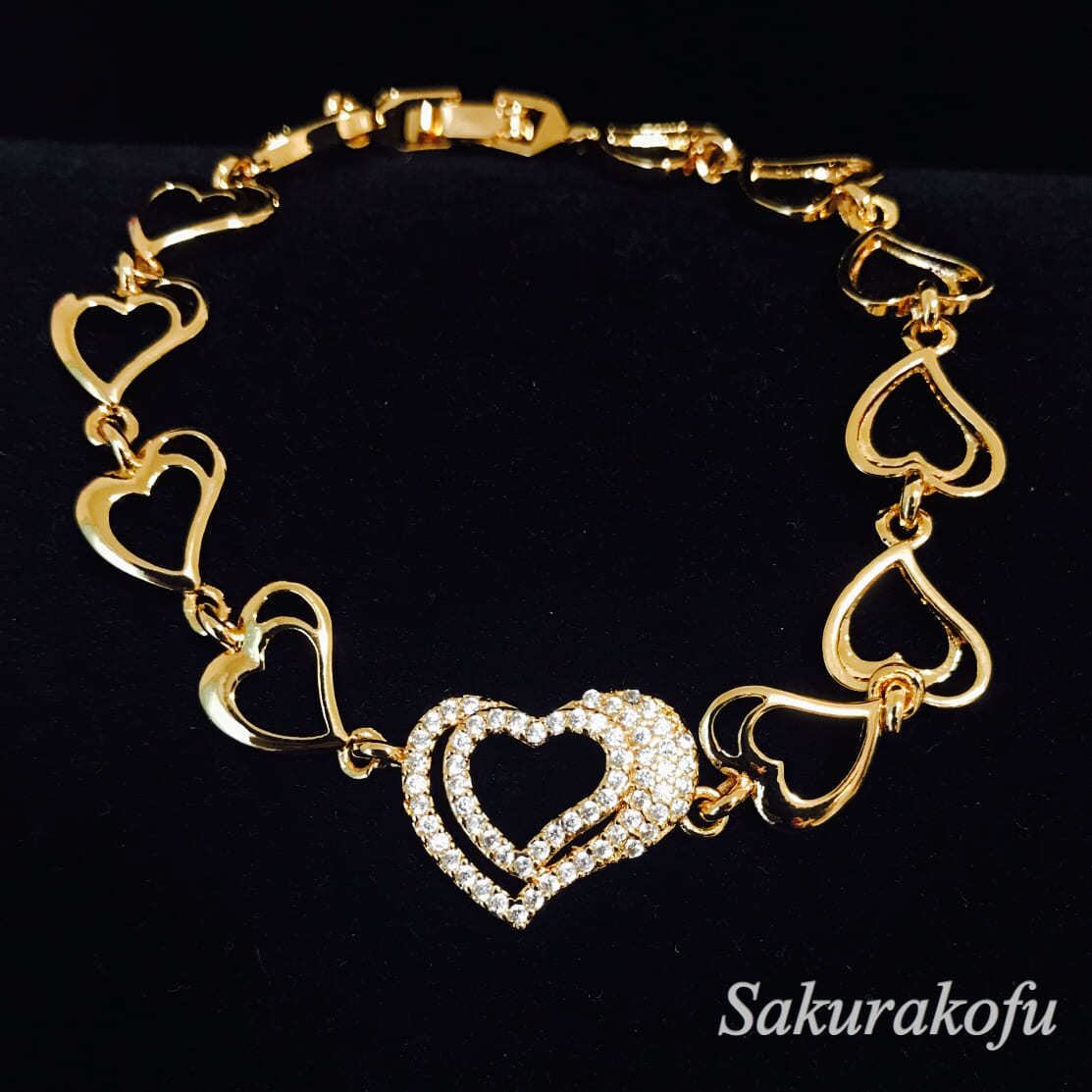 D011 人気デザイン レディース ブレスレット ハート キュービックジルコニア ゴールド