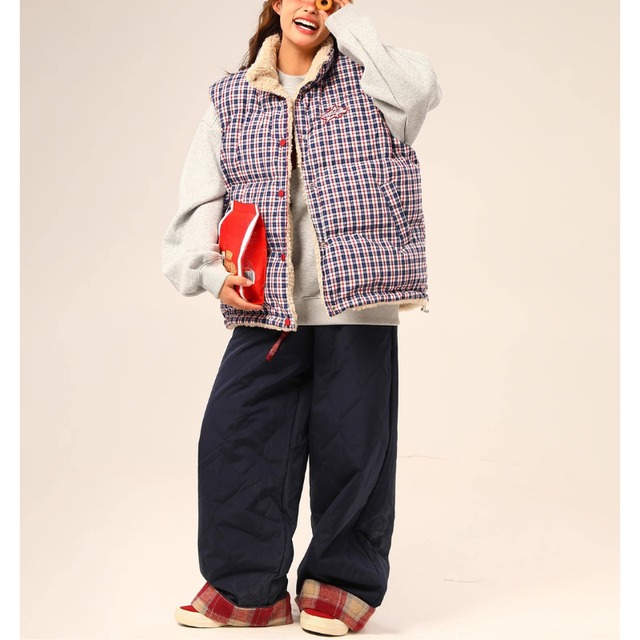 reversible checked boa vest　リバーシブルチェック柄ボアベスト　J1514