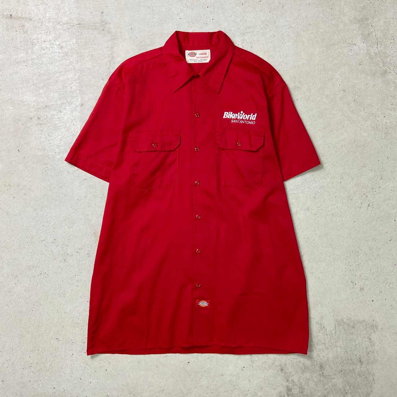 Dickies ディッキーズ 半袖 ワークシャツ 企業ロゴ刺繍 メンズL 相当 古着 赤色 半袖シャツ レッド SA2501-50 cave 古着屋 公式 古着通販サイト