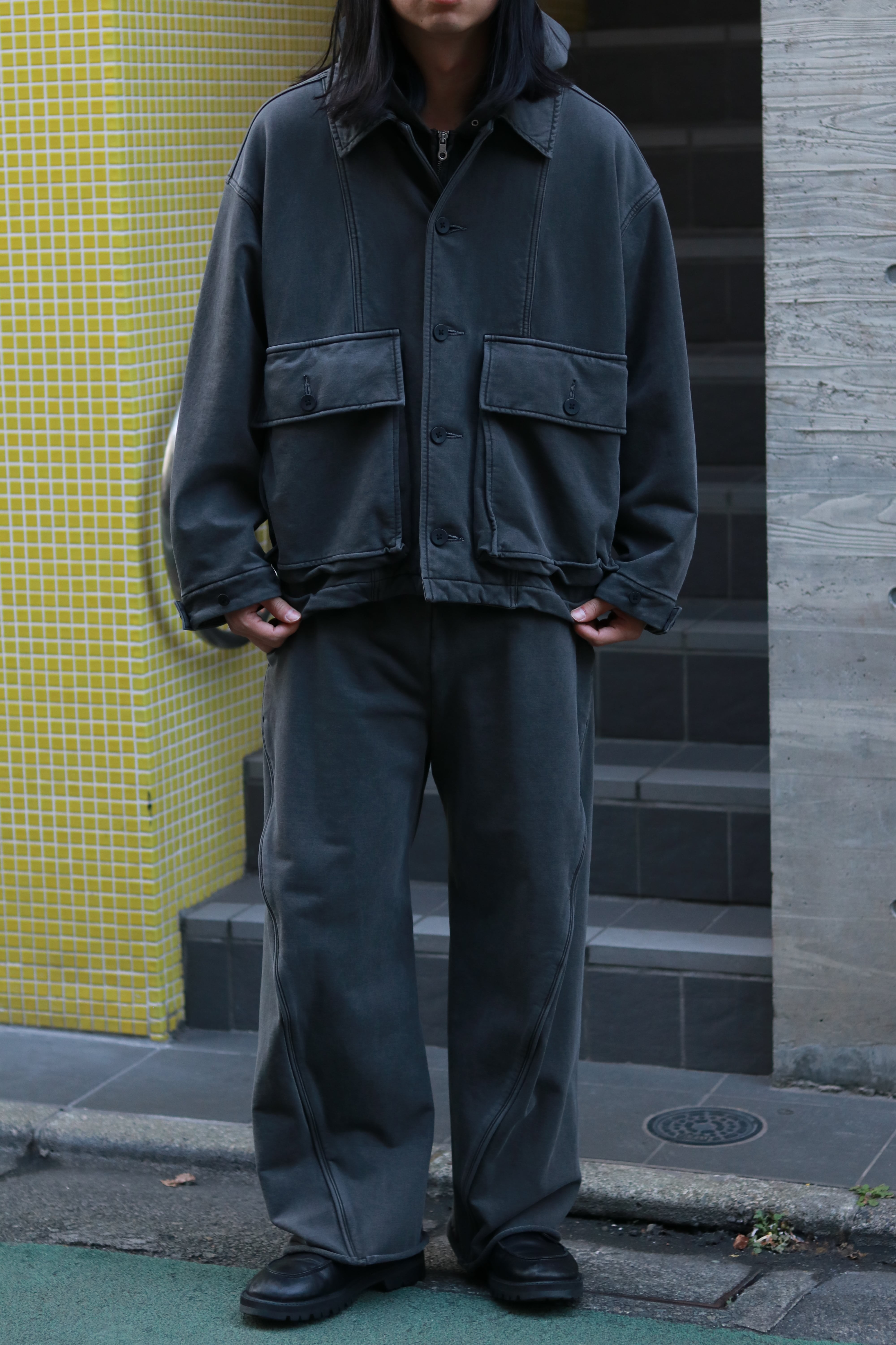 KANEMASA PHIL. 36G Fine Sweat Draping Easy Pants(CHARCOAL PIGMENT