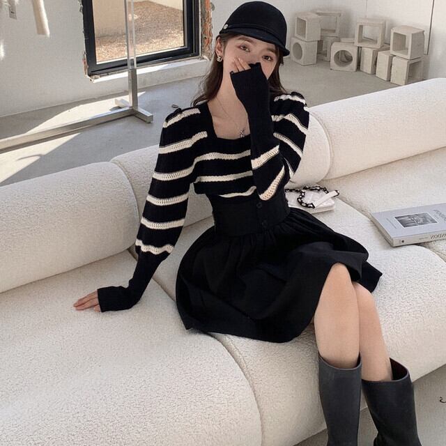 セットアップ レディース 2点セット ボーダー ニット ミニスカート